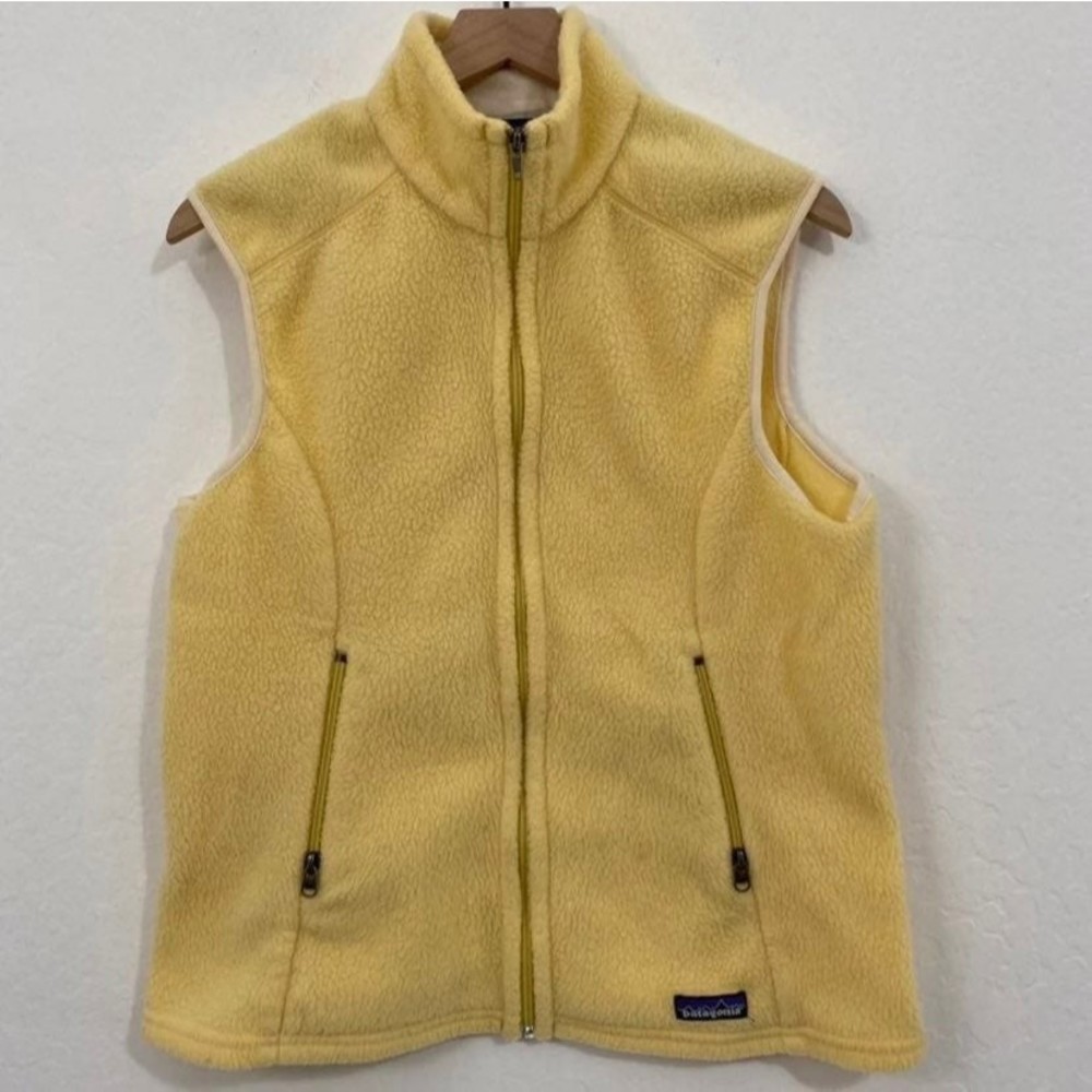 Patagonia Women's L Synchilla Yellow Full Zip Fleece Mock Neck Vest Sleeveless P